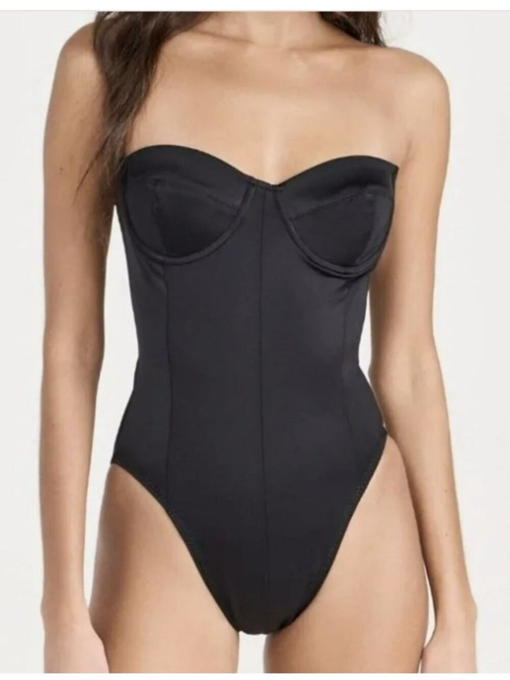 Norma Kamali Corset Mio One-Piece Swimsuit Black XL Strapless Bustier New